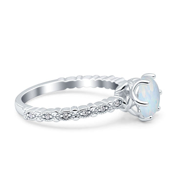 Art Deco Round Engagement Ring Lab Created White Opal 925 Sterling Silver Wholesale